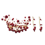 Maxbell Wedding Crown Bridal Tiaras with Earrings Red Pearl Headband for Women and Girls