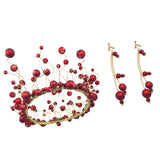 Maxbell Wedding Crown Bridal Tiaras with Earrings Red Pearl Headband for Women and Girls