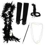 5 Pieces 1920s Charleston Party Feather Woman Girls Fancy Dress Set Black