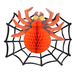 3D Spider on Web Honeycomb Ball Halloween Haunted House Prop Hanging Decor