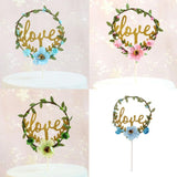 Love Monogram Flower Wreath Leaves Cake Topper Wedding Party Supplier Pink