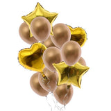 14pcs Metallic Foil Latex Star Heart Balloons Set Party Decor Gold