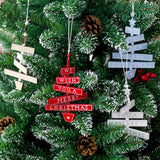 Max Merry Christmas Tree Shape Wooden Pendant Hanging Christmas Ornament White