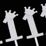 Max 10pcs 1 Crown Cake Topper Cupcake Picks 1st Birthday Party Cake Decor Silver