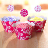 Pack of 24 Fashion Rose Red Vine Cupcake Decor Set Cake Topper Wrapper Wedding Birthday Party Decoration