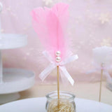 Maxbell Cake Topper Insert Sticks with Feather Wedding Party Cake Decoration Pink