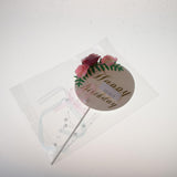 Cake Topper Card Sticks w. Flower Birthday Party Cake Centerpieces White