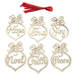 6pcs Christmas Wooden Cutout Hollow Heart Tags Hanging Gift Tag Xmas Decor