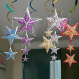 Maxbell 3D Star Christmas Showcase Ceiling Hanging Decor 15cm No Rope Rose Red