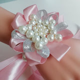 Max Bride Wrist Flowers Corsage Bracelet Hand Flower Wedding Costume Dusty Pink