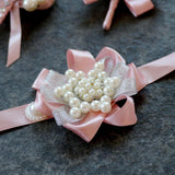 Max Bride Wrist Flowers Corsage Bracelet Hand Flower Wedding Costume Dusty Pink