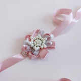 Max Bride Wrist Flowers Corsage Bracelet Hand Flower Wedding Costume Dusty Pink