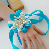 Max Bride Wrist Flowers Corsage Bracelet Hand Flower Wedding Costume Sky Blue