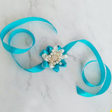 Max Bride Wrist Flowers Corsage Bracelet Hand Flower Wedding Costume Sky Blue