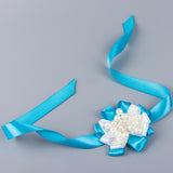 Max Bride Wrist Flowers Corsage Bracelet Hand Flower Wedding Costume Sky Blue