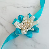 Max Bride Wrist Flowers Corsage Bracelet Hand Flower Wedding Costume Sky Blue