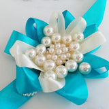 Max Bride Wrist Flowers Corsage Bracelet Hand Flower Wedding Costume Sky Blue