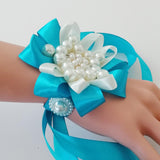 Max Bride Wrist Flowers Corsage Bracelet Hand Flower Wedding Costume Sky Blue