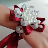 Max Bride Wrist Flowers Corsage Bracelet Hand Flower Wedding Costume Wine Red