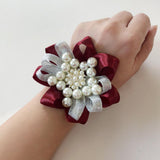Max Bride Wrist Flowers Corsage Bracelet Hand Flower Wedding Costume Wine Red