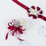 Max Bride Wrist Flowers Corsage Bracelet Hand Flower Wedding Costume Wine Red