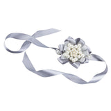 Max Bride Wrist Flowers Corsage Bracelet Hand Flower Wedding Costume Silver Gray