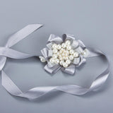Max Bride Wrist Flowers Corsage Bracelet Hand Flower Wedding Costume Silver Gray
