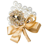 Max Wedding Boutonniere Corsage Bride Groom Pearl Flower Lapel Pins Champagne