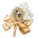 Max Wedding Boutonniere Corsage Bride Groom Pearl Flower Lapel Pins Champagne