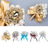 Max Wedding Boutonniere Corsage Bride Groom Pearl Flower Lapel Pins Champagne