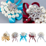 Max Wedding Boutonniere Corsage Bride Groom Pearl Flower Lapel Pins Champagne