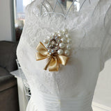 Max Wedding Boutonniere Corsage Bride Groom Pearl Flower Lapel Pins Champagne