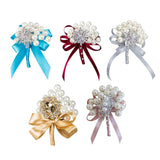 Max Wedding Boutonniere Corsage Bride Groom Pearl Flower Lapel Pins Champagne
