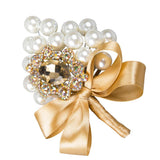 Max Wedding Boutonniere Corsage Bride Groom Pearl Flower Lapel Pins Champagne