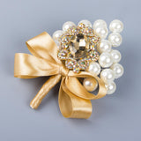 Max Wedding Boutonniere Corsage Bride Groom Pearl Flower Lapel Pins Champagne