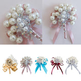 Max Wedding Boutonniere Corsage Bride Groom Pearl Flower Lapel Pins Champagne