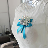 Max Wedding Boutonniere Corsage Bride Groom Pearl Flower Lapel Pins Sky Blue