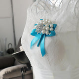 Max Wedding Boutonniere Corsage Bride Groom Pearl Flower Lapel Pins Sky Blue