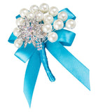 Max Wedding Boutonniere Corsage Bride Groom Pearl Flower Lapel Pins Sky Blue
