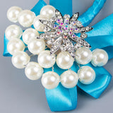 Max Wedding Boutonniere Corsage Bride Groom Pearl Flower Lapel Pins Sky Blue