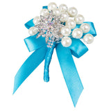 Max Wedding Boutonniere Corsage Bride Groom Pearl Flower Lapel Pins Sky Blue