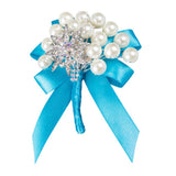 Max Wedding Boutonniere Corsage Bride Groom Pearl Flower Lapel Pins Sky Blue