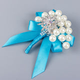 Max Wedding Boutonniere Corsage Bride Groom Pearl Flower Lapel Pins Sky Blue