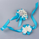 Max Wedding Boutonniere Corsage Bride Groom Pearl Flower Lapel Pins Sky Blue