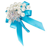 Max Wedding Boutonniere Corsage Bride Groom Pearl Flower Lapel Pins Sky Blue