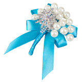 Max Wedding Boutonniere Corsage Bride Groom Pearl Flower Lapel Pins Sky Blue