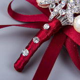 Max Wedding Boutonniere Corsage Bride Groom Pearl Flower Lapel Pins Wine Red