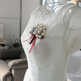 Max Wedding Boutonniere Corsage Bride Groom Pearl Flower Lapel Pins Wine Red