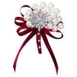 Max Wedding Boutonniere Corsage Bride Groom Pearl Flower Lapel Pins Wine Red