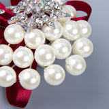 Max Wedding Boutonniere Corsage Bride Groom Pearl Flower Lapel Pins Wine Red